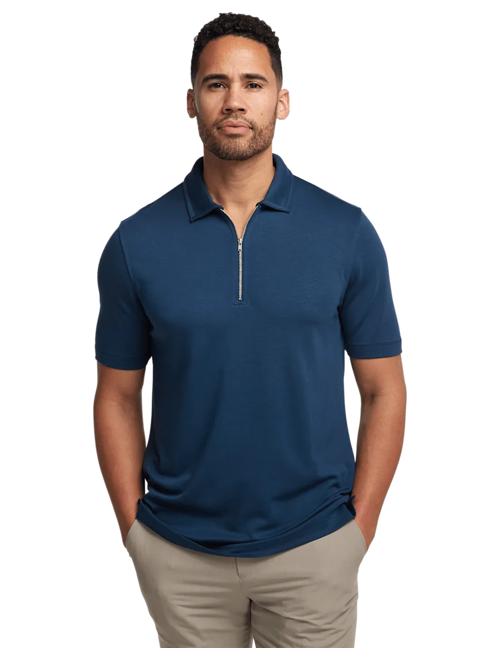 Lyocell Blend Quarter Zip Polo - Navy