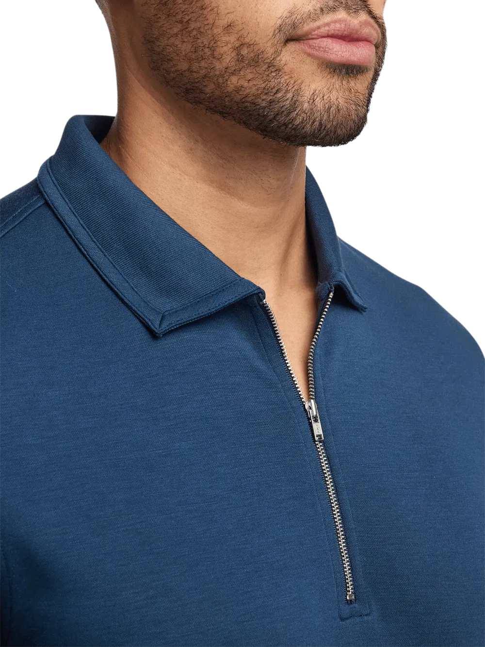 Lyocell Blend Quarter Zip Polo - Navy