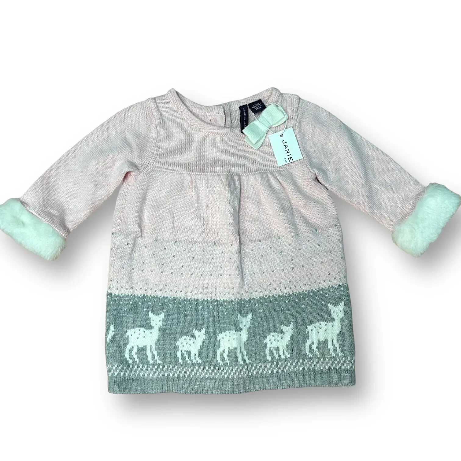 NEW! Janie and Jack Baby Girl Size 3-6 Months Pink and Gray Sweater Dress