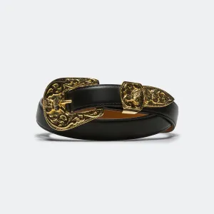 Papillon Western Tip Belt - Black Steer Leather