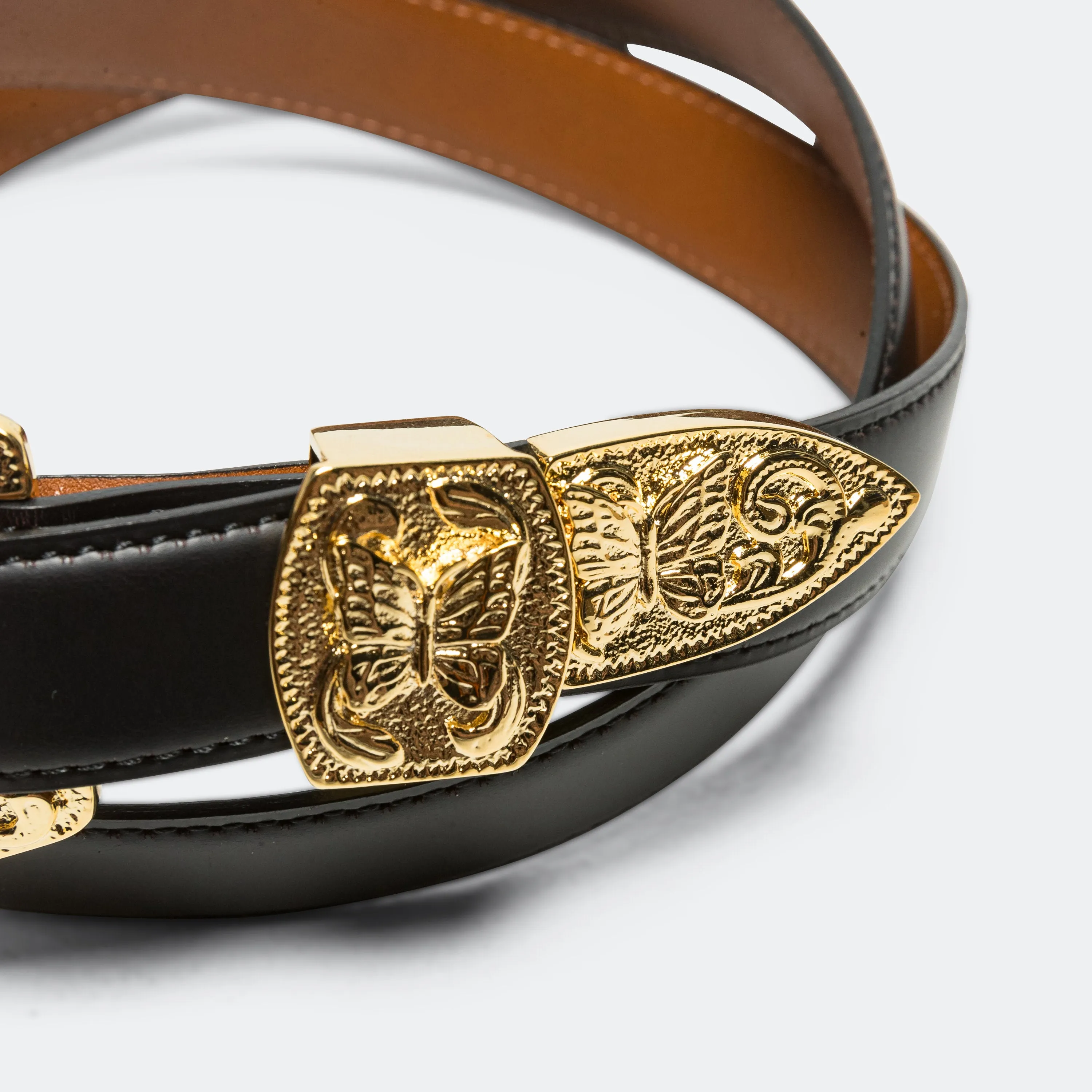 Papillon Western Tip Belt - Black Steer Leather