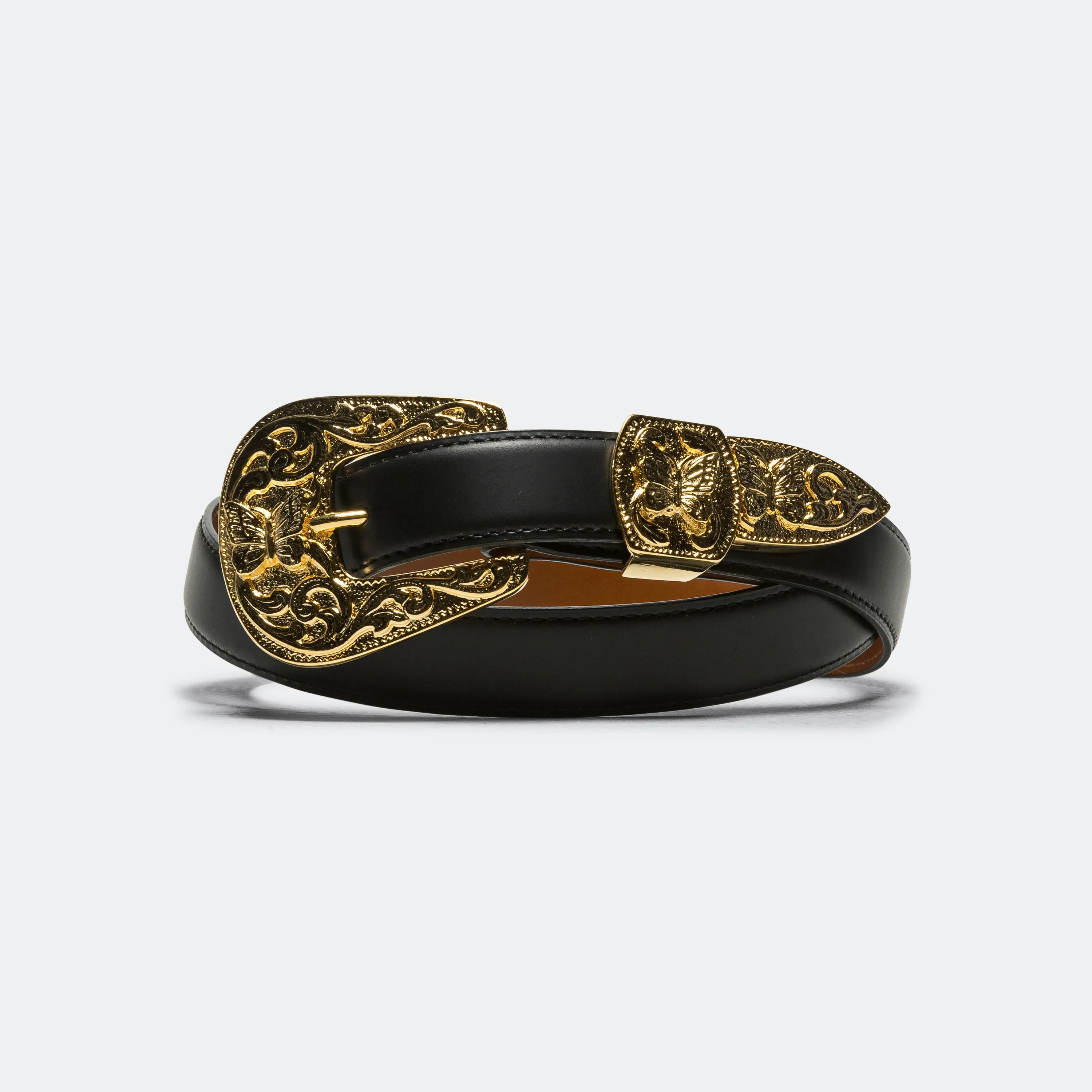 Papillon Western Tip Belt - Black Steer Leather