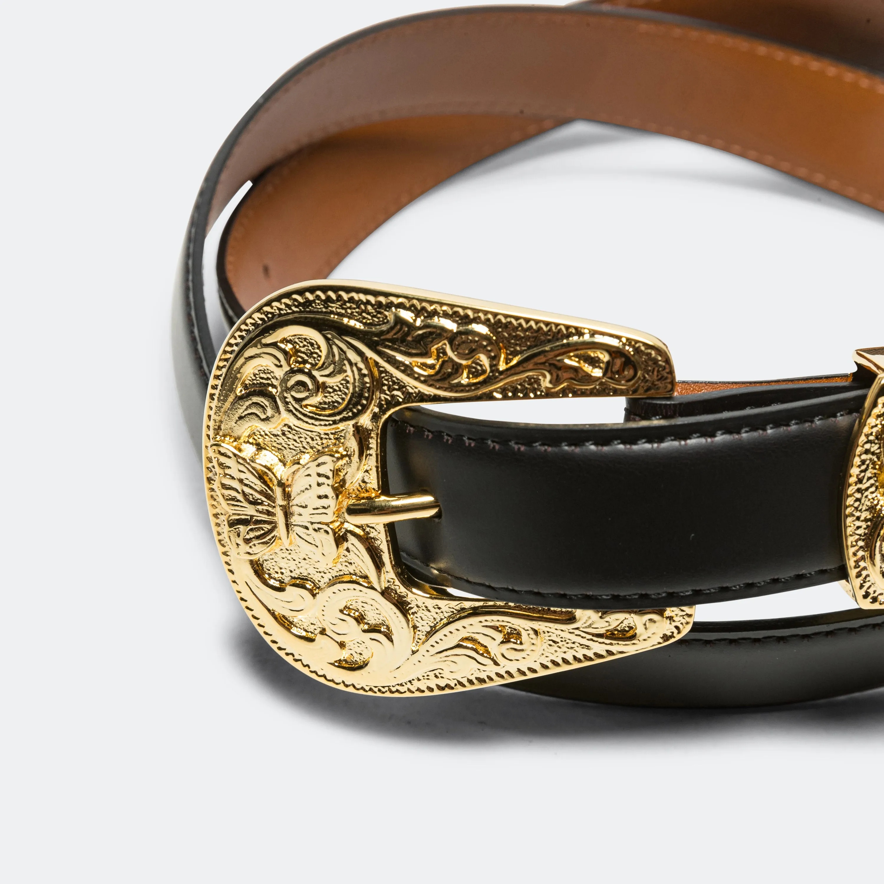 Papillon Western Tip Belt - Black Steer Leather