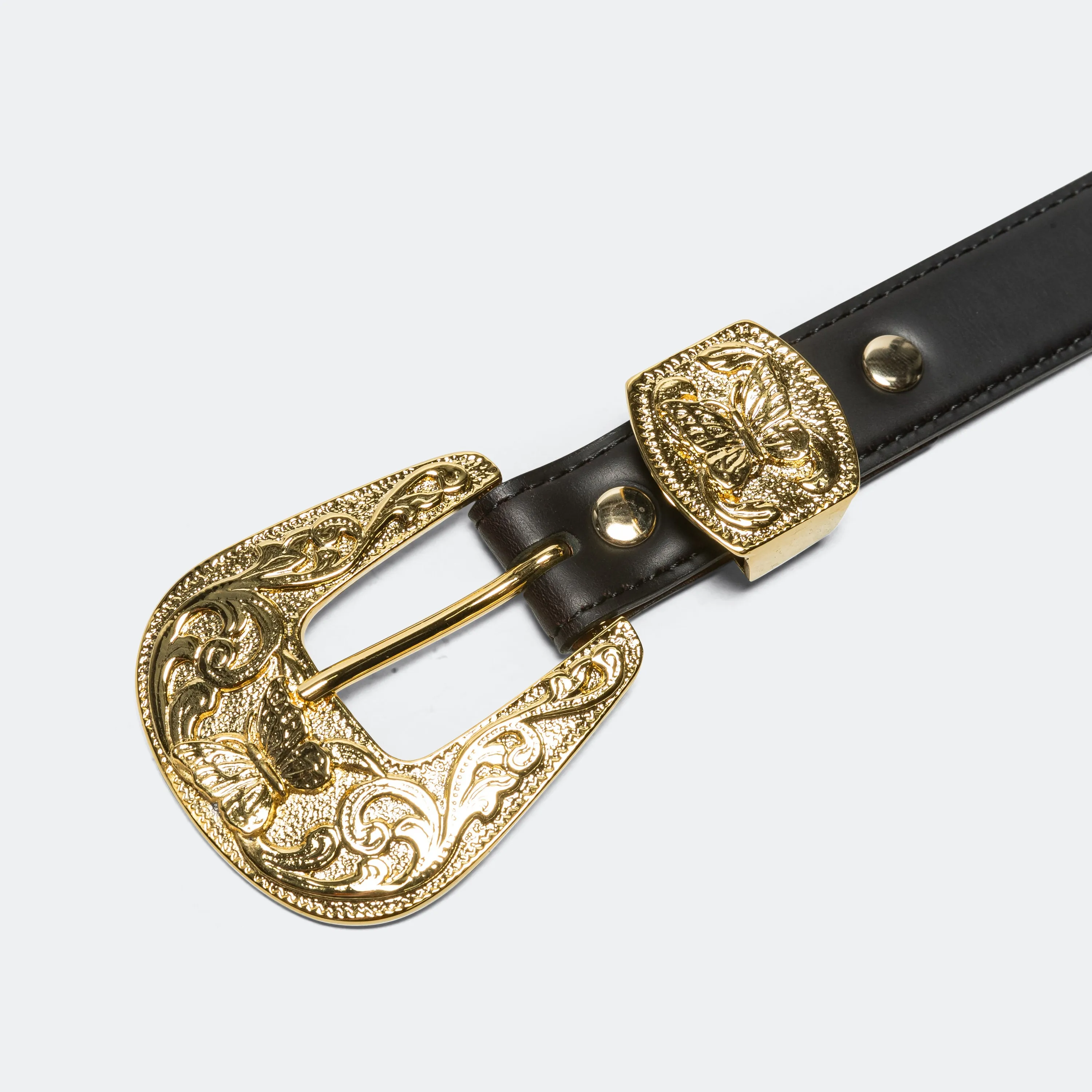 Papillon Western Tip Belt - Black Steer Leather