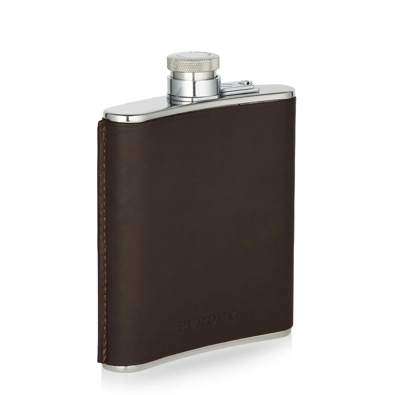 Purdey Hand Stitched 6oz Leather Flask Dark Brown