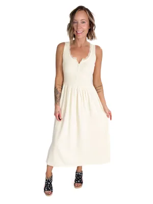 Sabina Henley Midi Knit Dress- WHITE PEACH