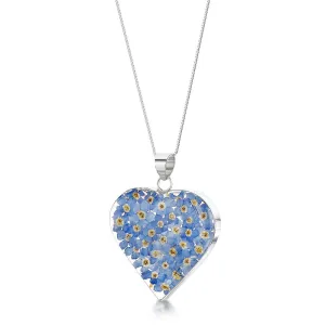 Shrieking Violet Real Flower Forget Me Not Heart Silver Pendant FP14