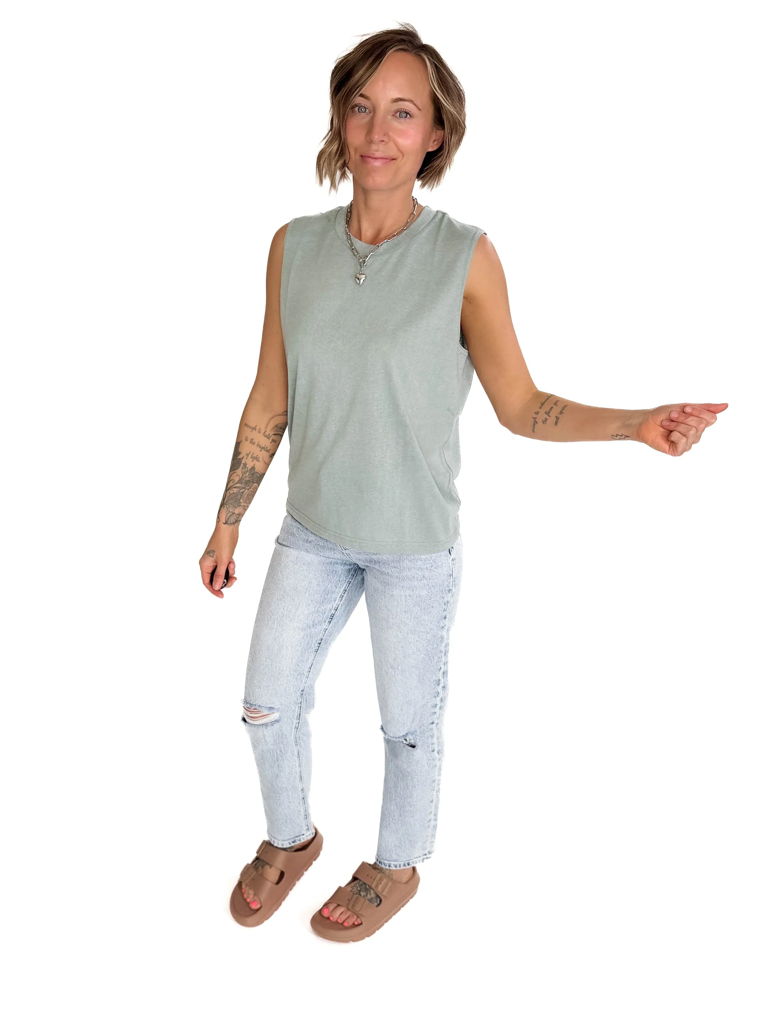 Sierra Slub Knit Tank- OCEAN