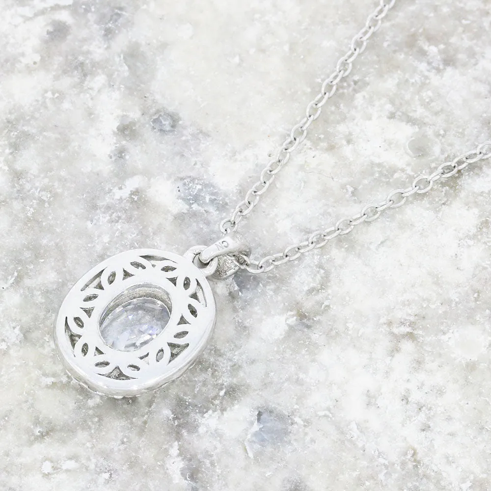 Sterling Silver Cubic Zirconia Pendant and Chain GVL020