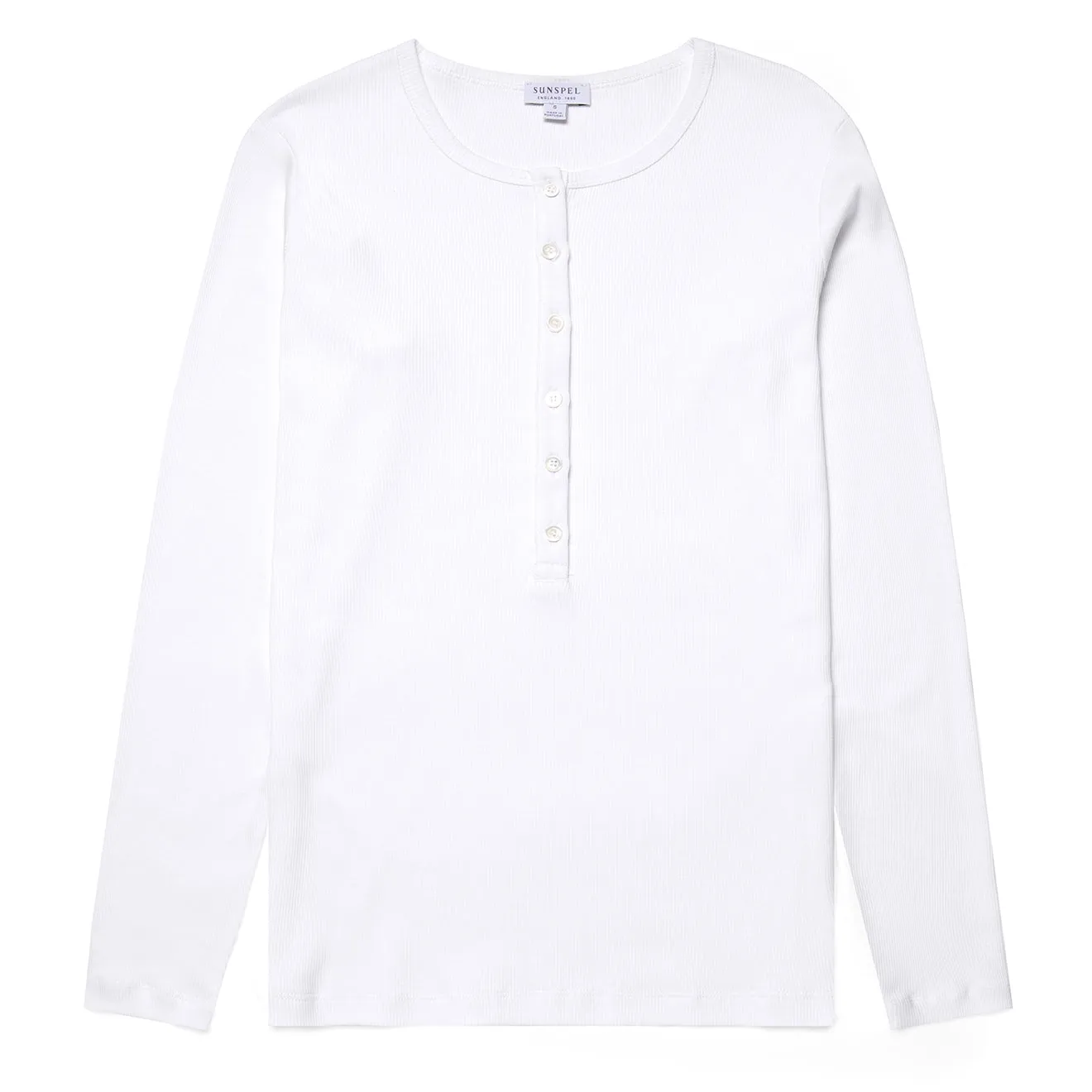 Sunspel Womens Rib Henley White