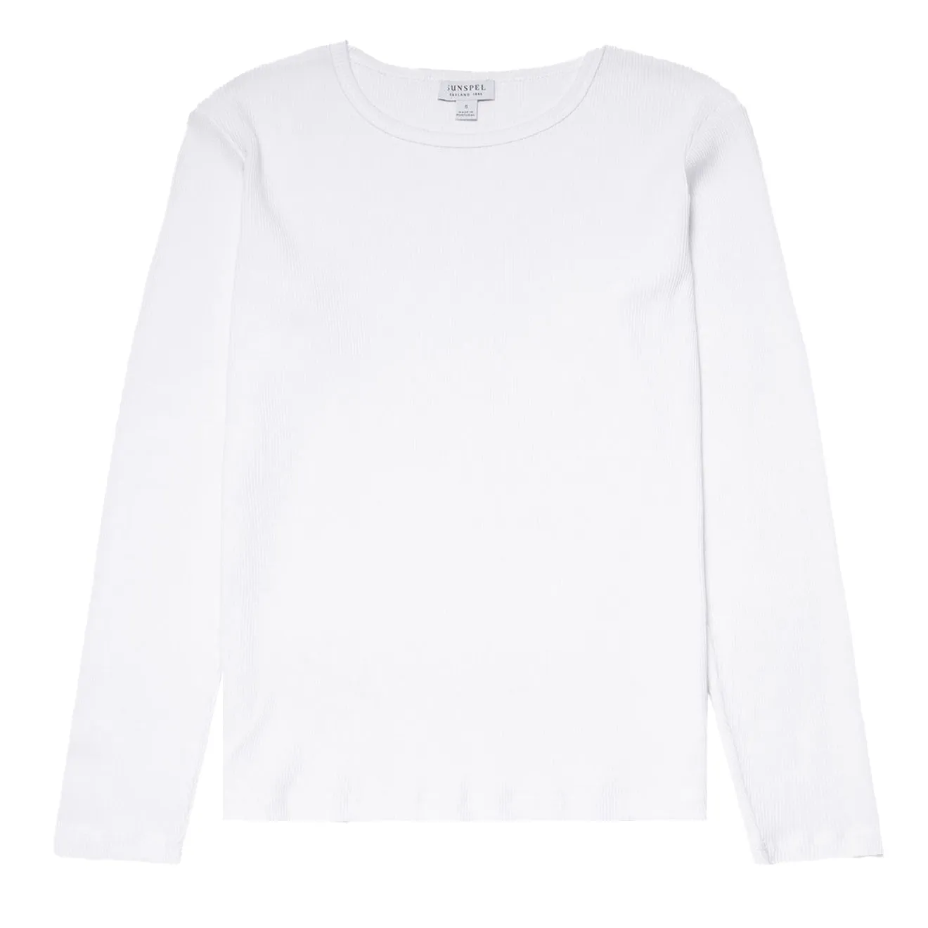 Sunspel Womens Ribbed Long Sleeve T-Shirt White