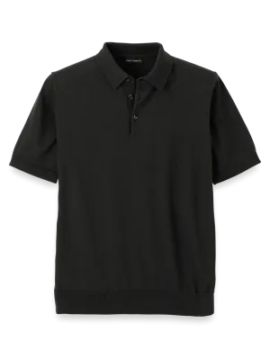 Supima Cotton Three Button Polo - Black