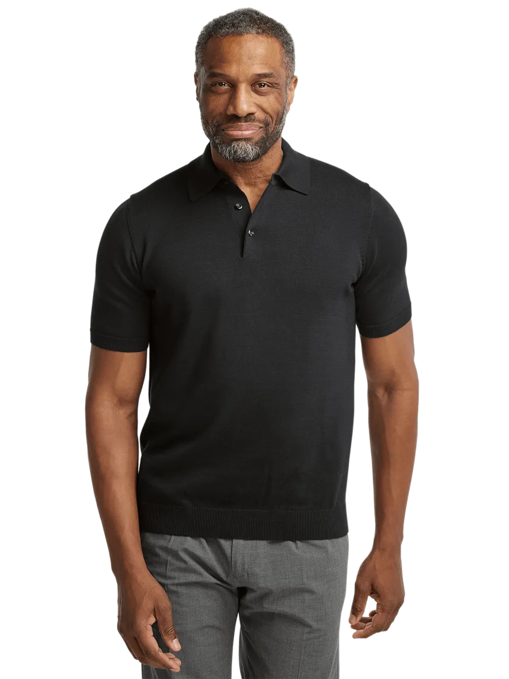 Supima Cotton Three Button Polo - Black