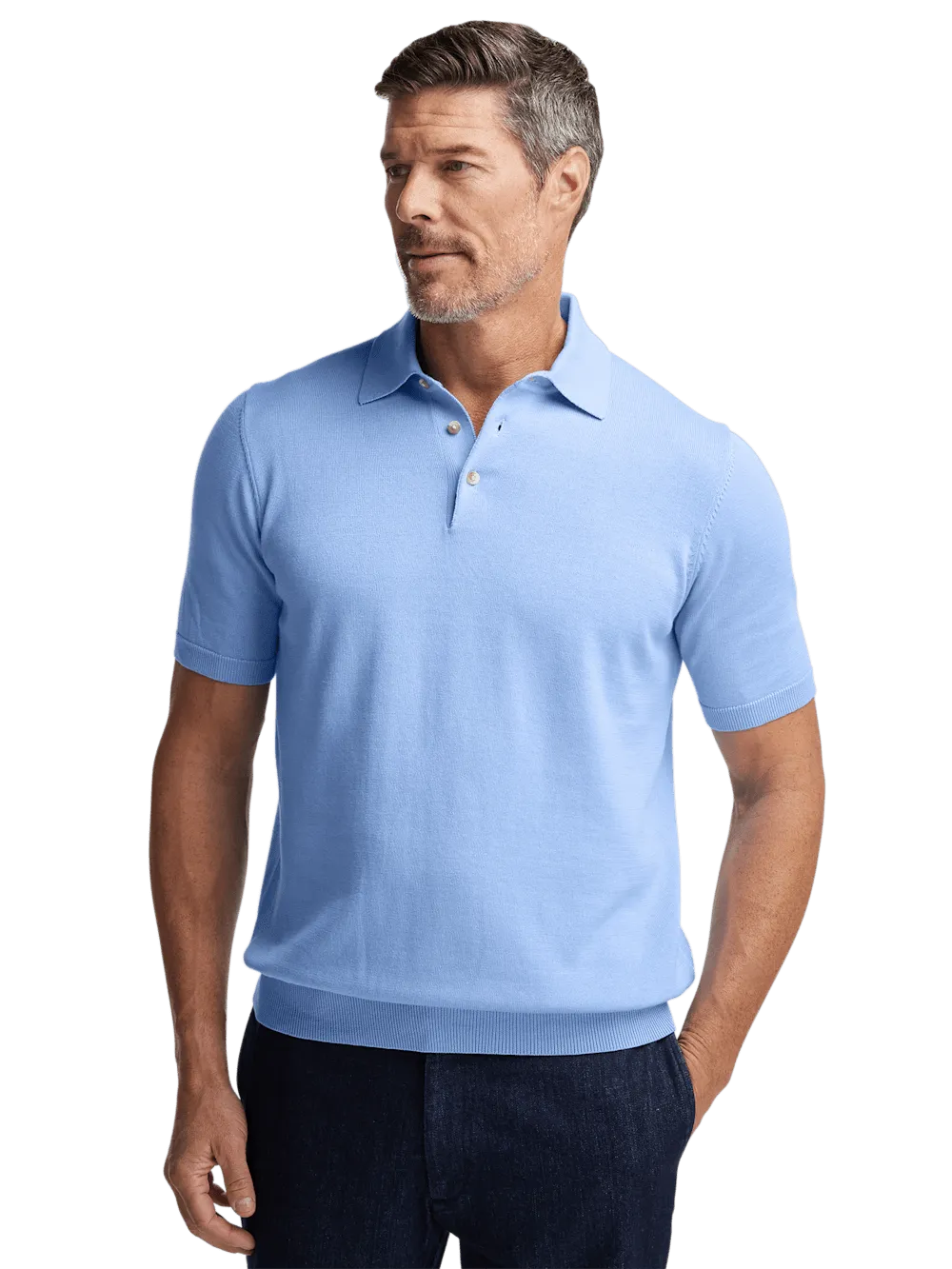 Supima Cotton Three Button Polo - Blue