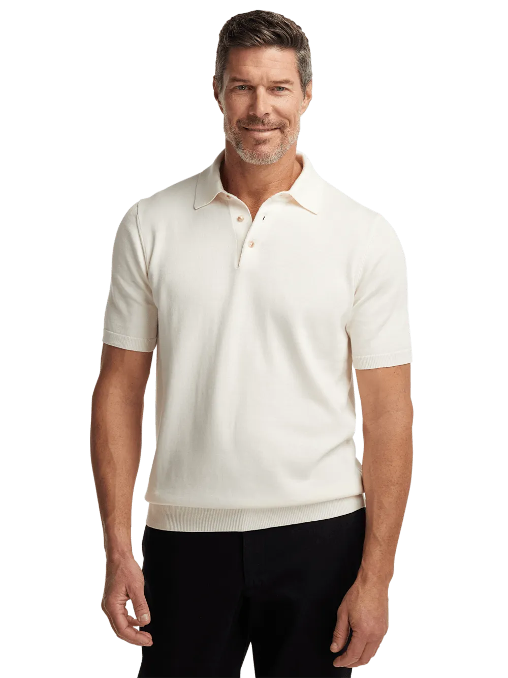 Supima Cotton Three Button Polo - Off White