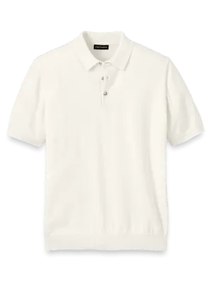Supima Cotton Three Button Polo - Off White