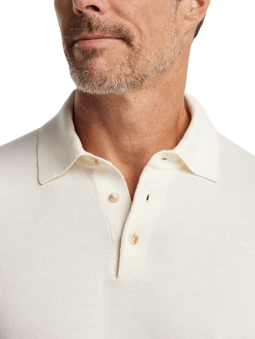 Supima Cotton Three Button Polo - Off White
