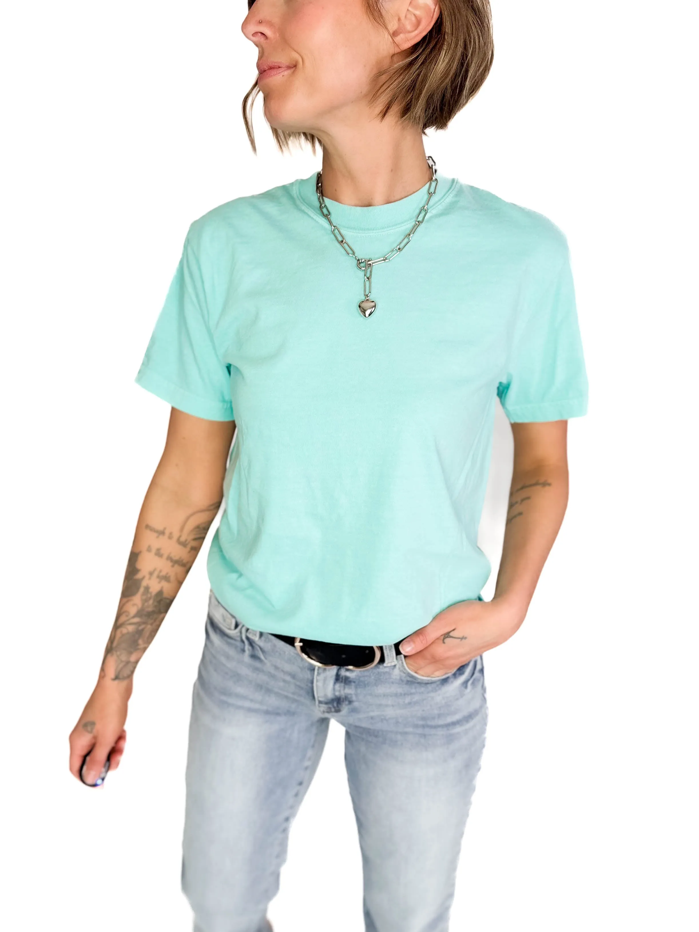 T G Classic Washed Cotton T-shirt- PASTEL MINT