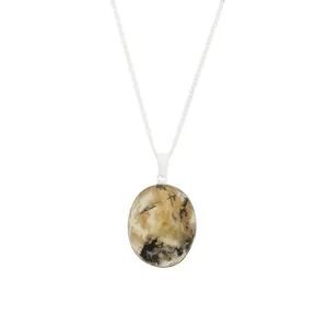 Tiger Agate Sterling Silver Oval Pendant and Chain