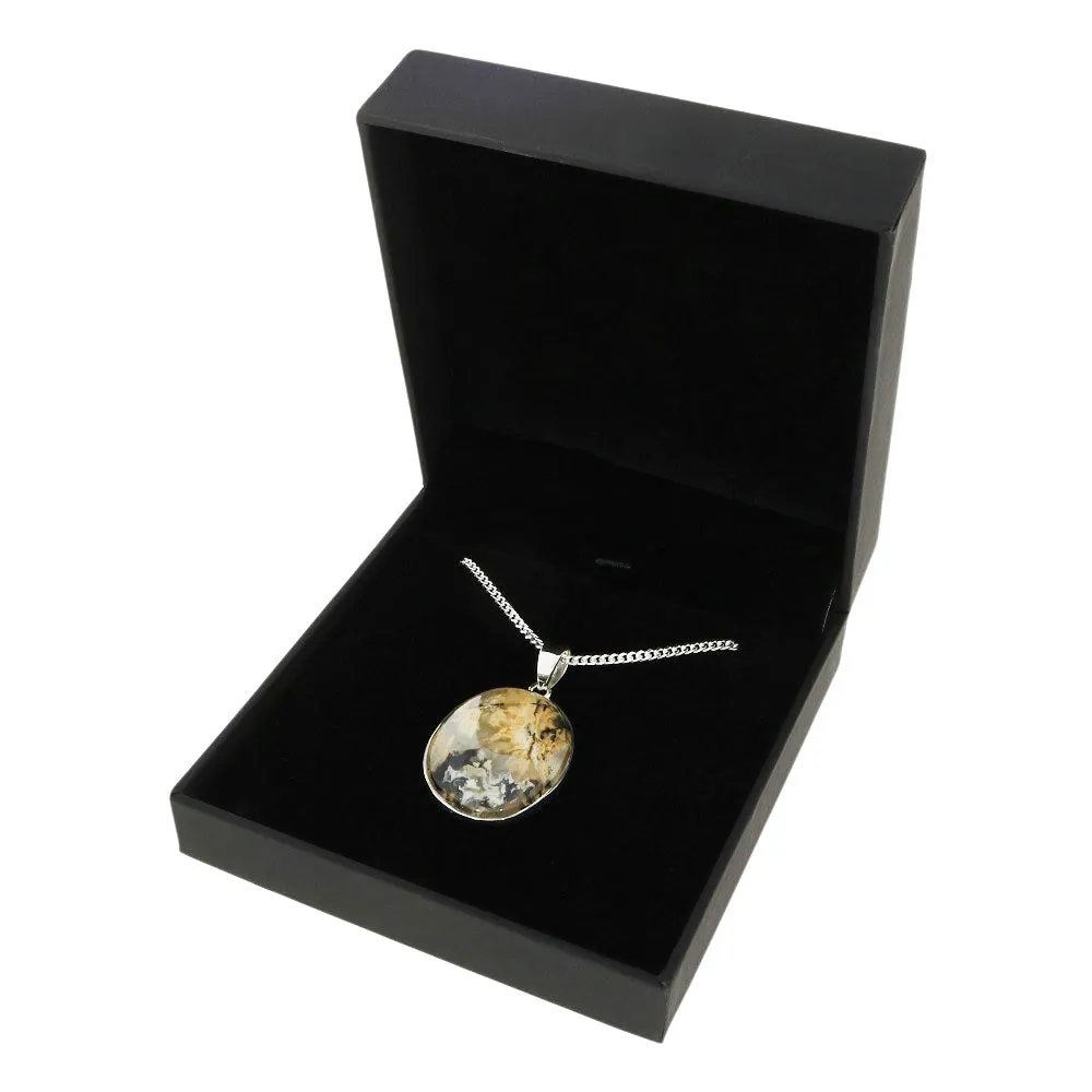 Tiger Agate Sterling Silver Oval Pendant and Chain