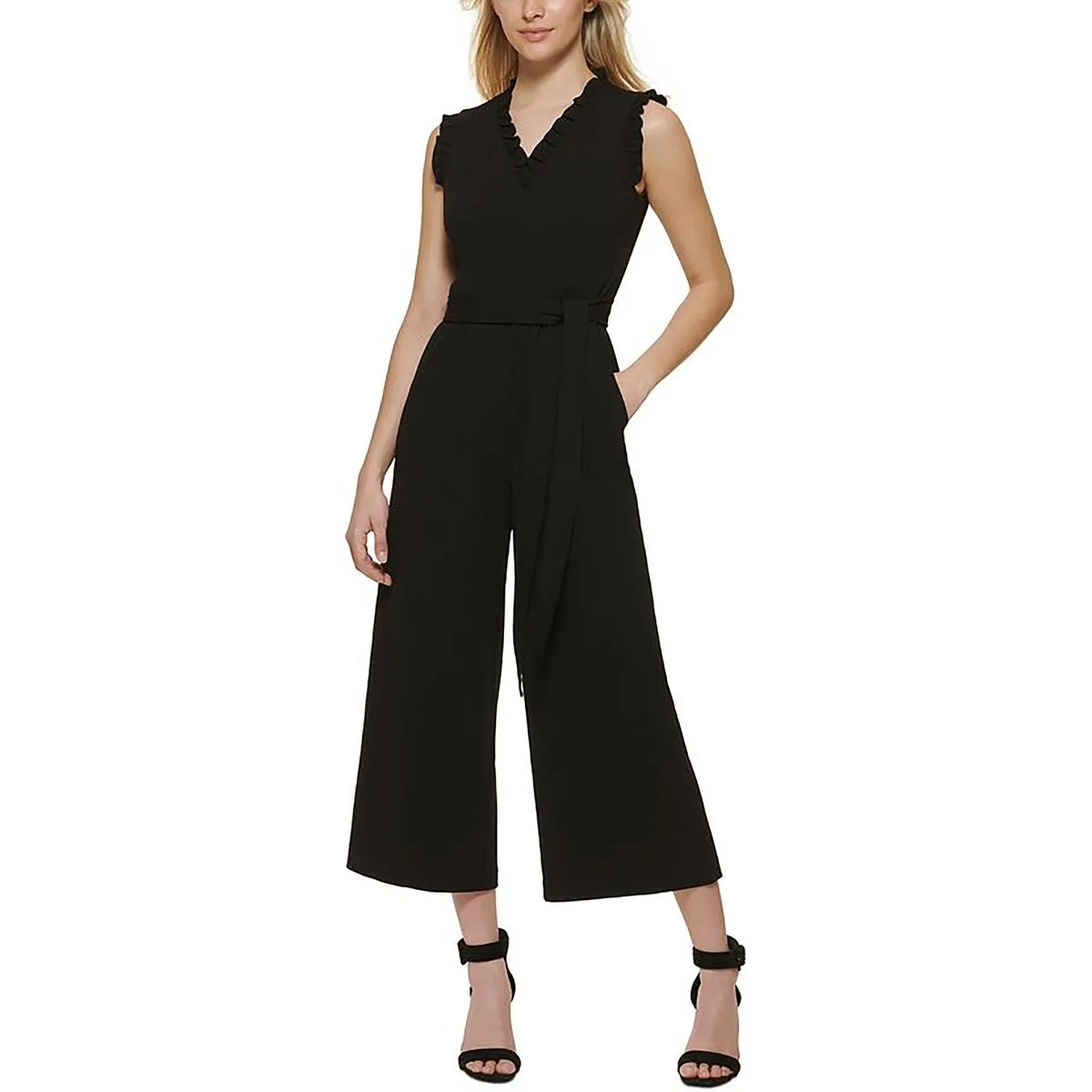 Womens Knit Rufled Jumpsuit